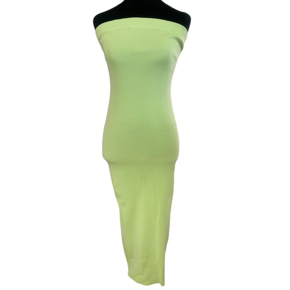Neon Lime, Green,mid length tube top Strapless Dress, Large - Picture 4 of 4